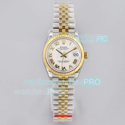 EW Factory Swiss Replica Rolex Datejust 31 Watch White Roman Dial Two Tone Jubilee Band